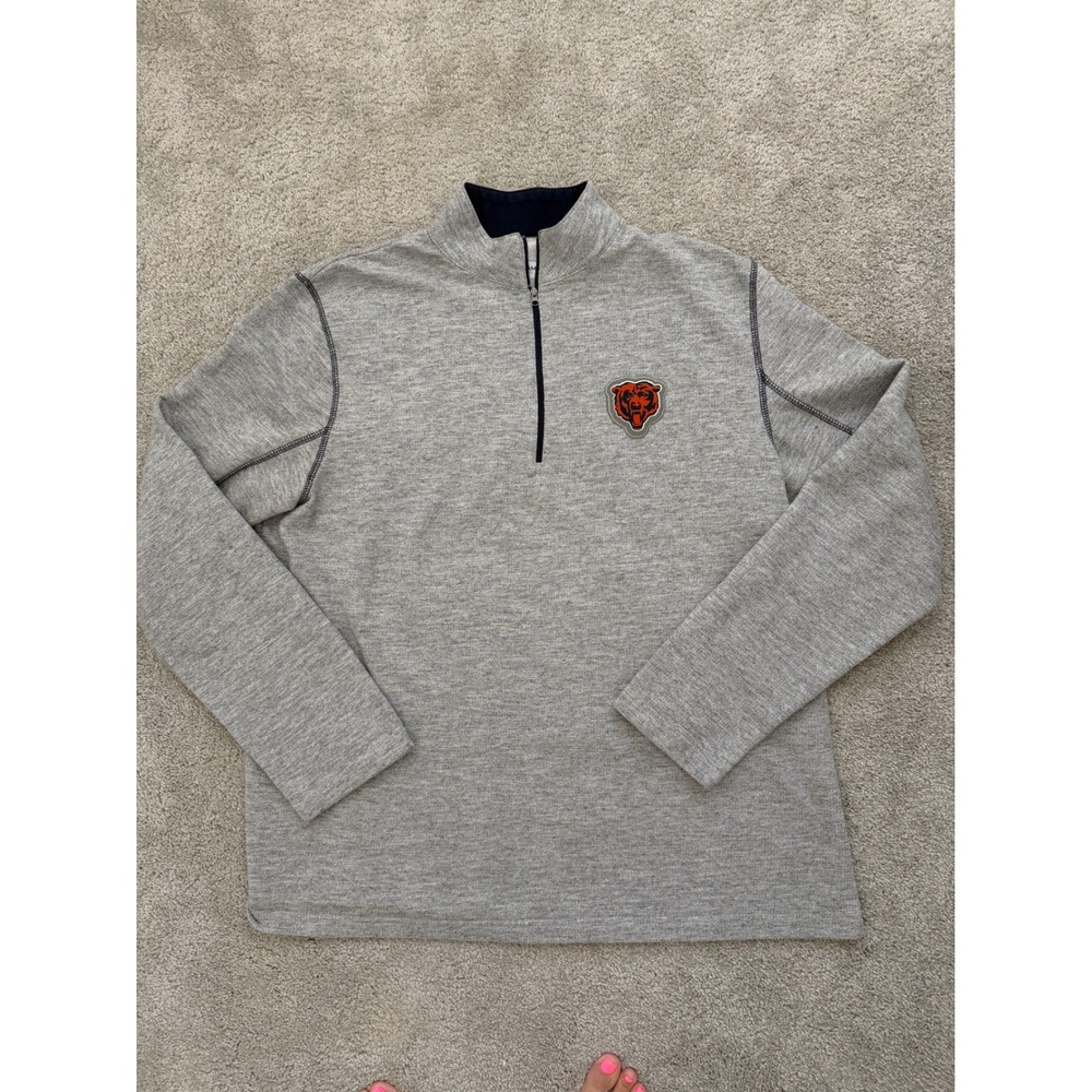 Chicago Bears NFL Team Apparel Mens Heather Grey Quarter Zip Pullover Large